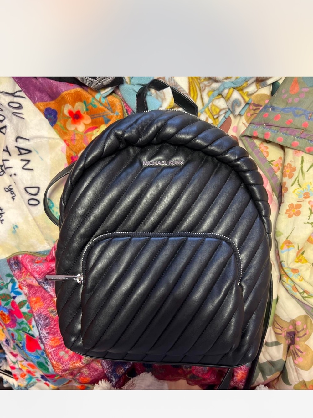 Michael Kors Black Quilted Leather Backpack with Twisted Top Handle